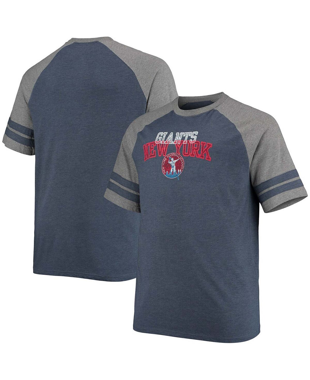 

Мужская темно-синяя, меланжевая серая футболка new york giants throwback с 2 полосками реглан для больших и высоких мужчин Fanatics, мульти