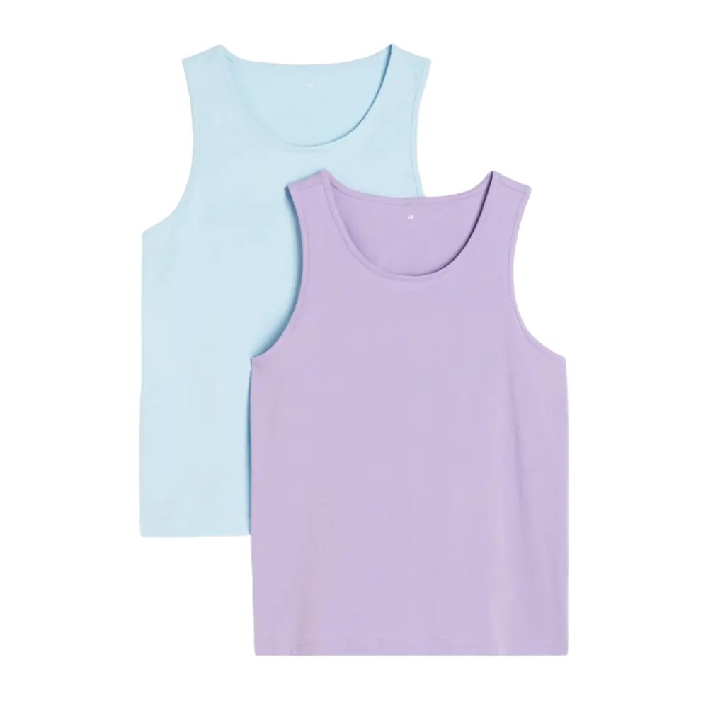 

Майка H&M 2-pack Regular Fit, светло-голубой/фиолетовый