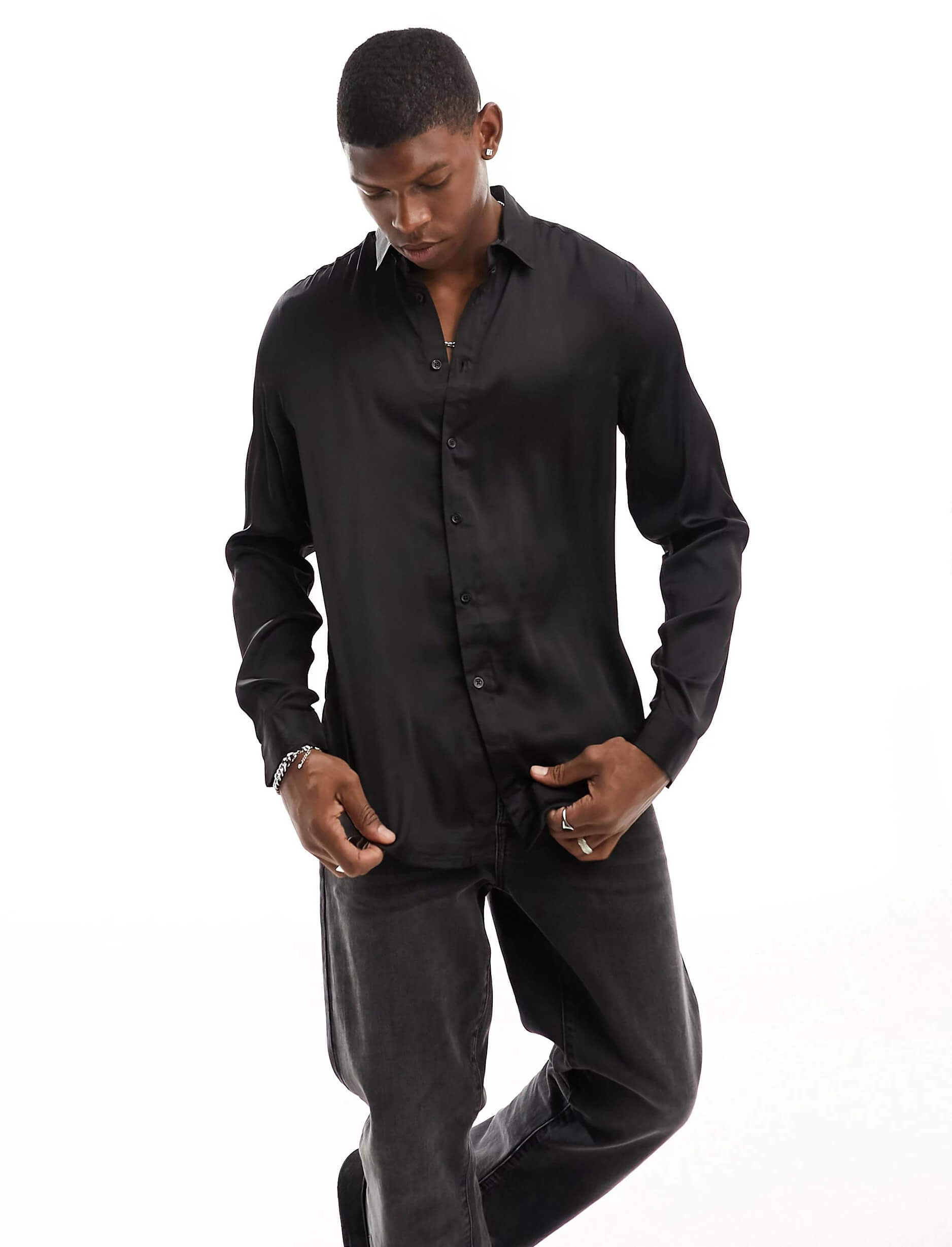 Рубашка Asos Design Satin, черный рубашка asos design oversized satin черный