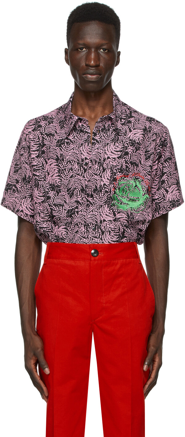 

Рубашка для боулинга SSENSE Exclusive Jeremy O. Harris Black & Pink Rose SSENSE WORKS