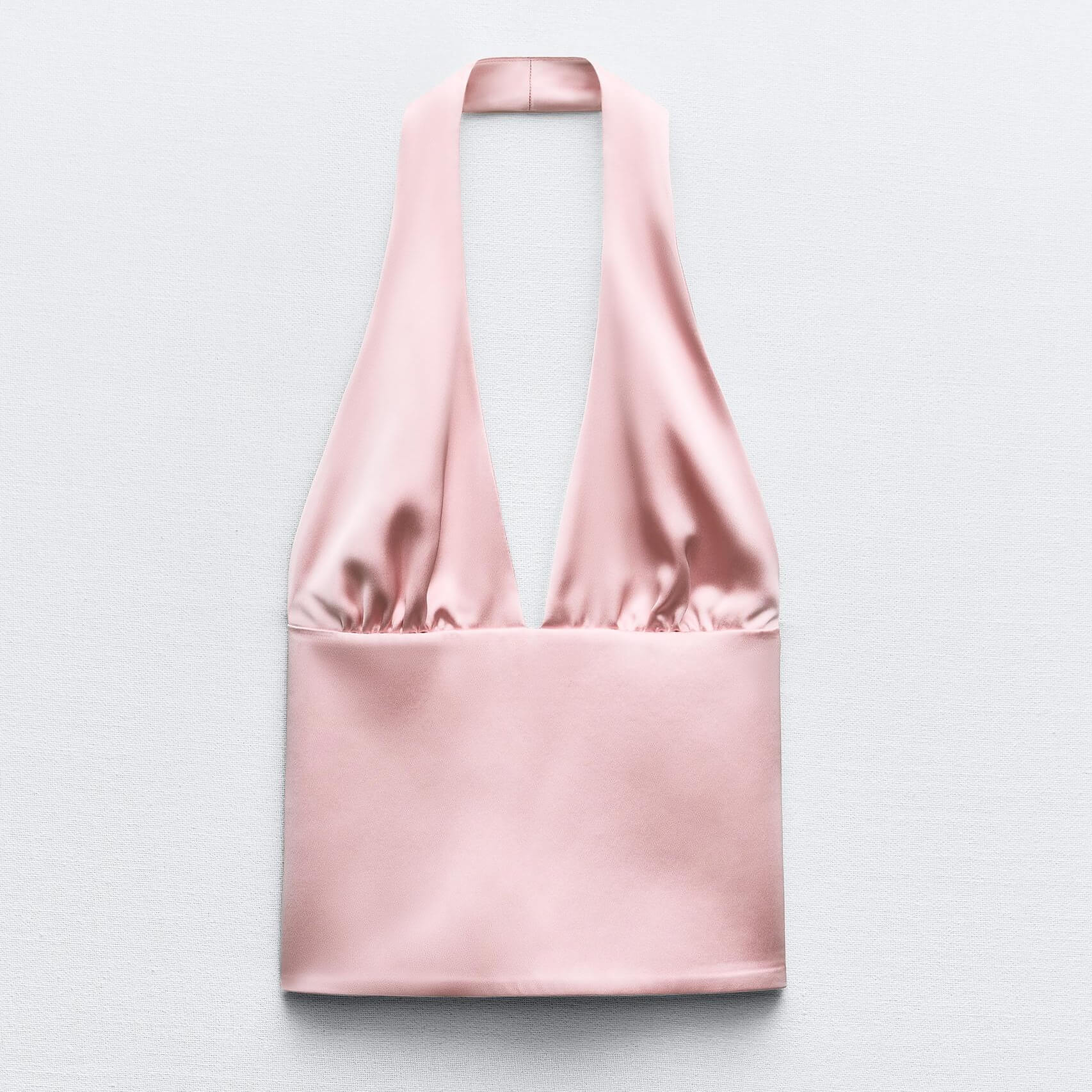 Топ Zara Satin Halter With Ties, светло-розовый женское вечернее плиссированное платье с высоким разрезом глубоким v образным вырезом и открытой спиной