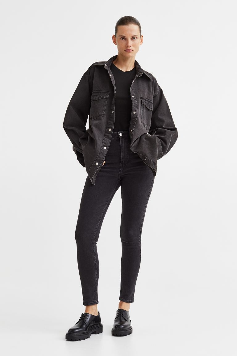 Винтажные высокие джинсы скинни H&M, черный фото