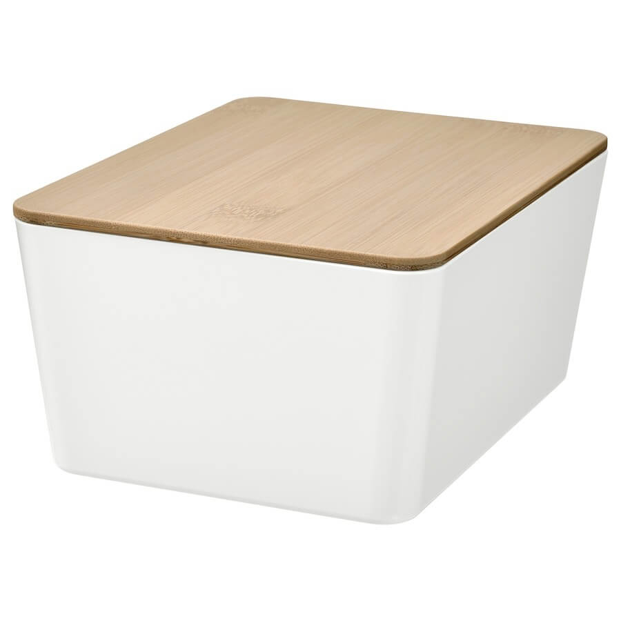 Коробка с крышкой Ikea Kuggis 13x18x8 см, белый/бамбук ящик для хранения еды в японском стиле ящик для хранения прозрачная пластиковая маленькая отделочная коробка для гостиной канцелярские