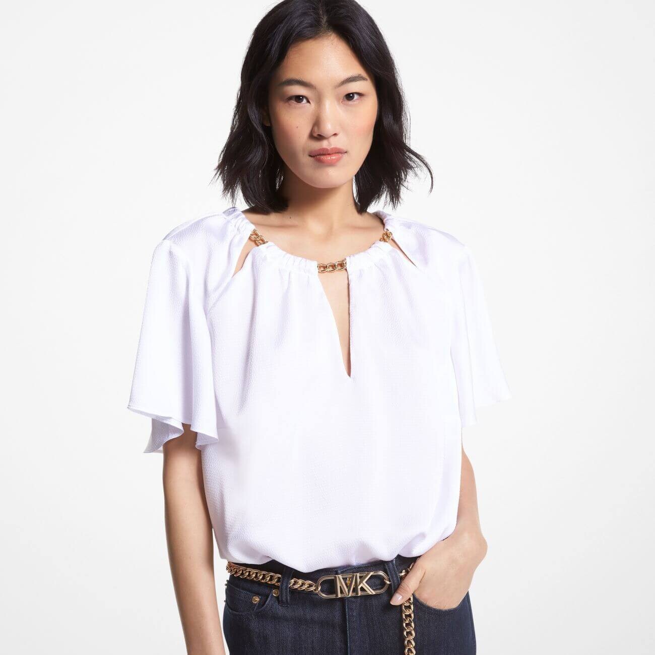 

Блуза Michael Michael Kors Chain-Link Cutout Hammered Satin, белый
