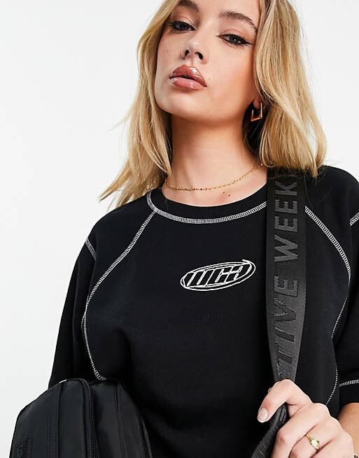 

Черное объемное спортивное платье с контрастной строчкой ASOS Weekend Collective