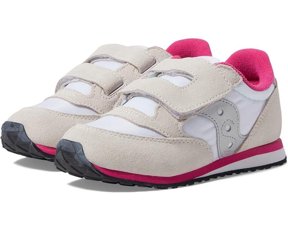 

Кроссовки Saucony Saucony Originals Kids Jazz Hook & Loop Sneaker(Toddler/Little Kid), цвет White/Silver/Pink