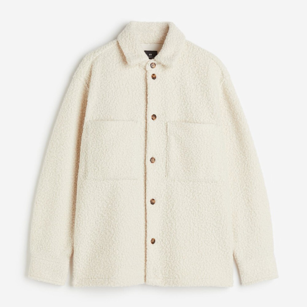 

Куртка рубашка H&M Loose Fit Bouclé, кремовый, Бежевый