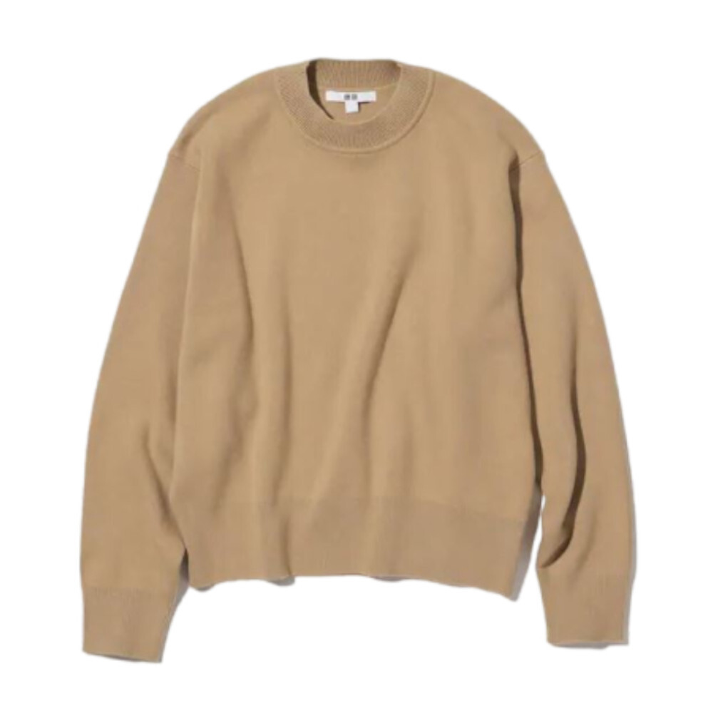 

Джемпер из гладкого хлопка с круглым вырезом Uniqlo Smooth Cotton Crew Neck, бежевый