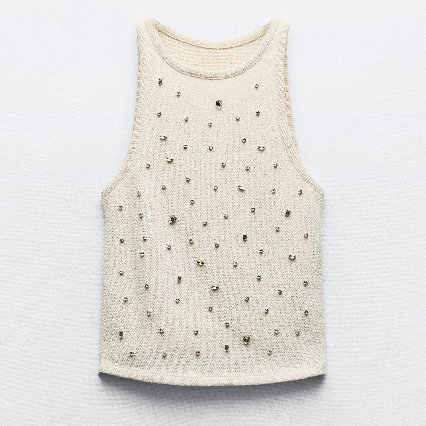 Топ Zara With Rhinestone Straps, светло-бежевый футболка zara with rhinestone bralette detail белый