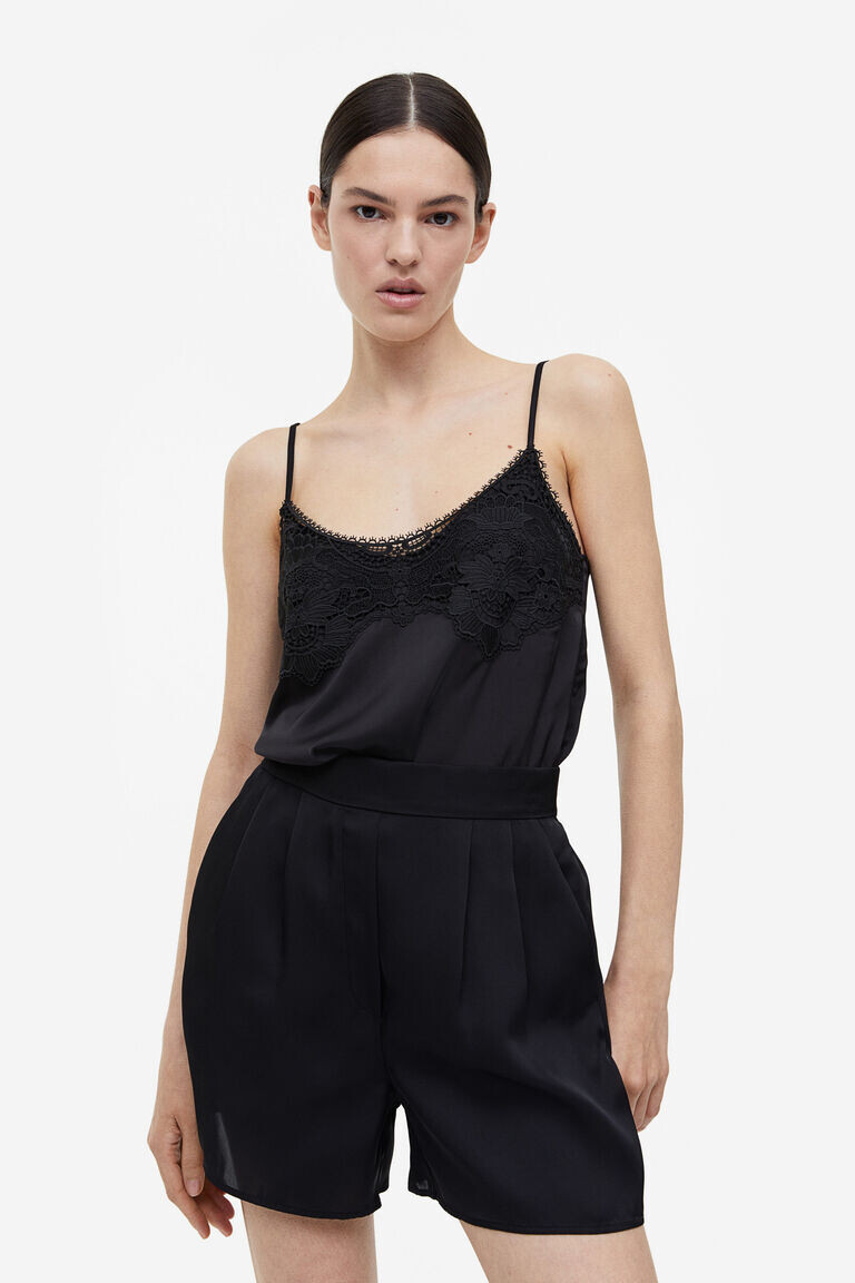 

Топ на бретельках с кружевной отделкой H&M, черный