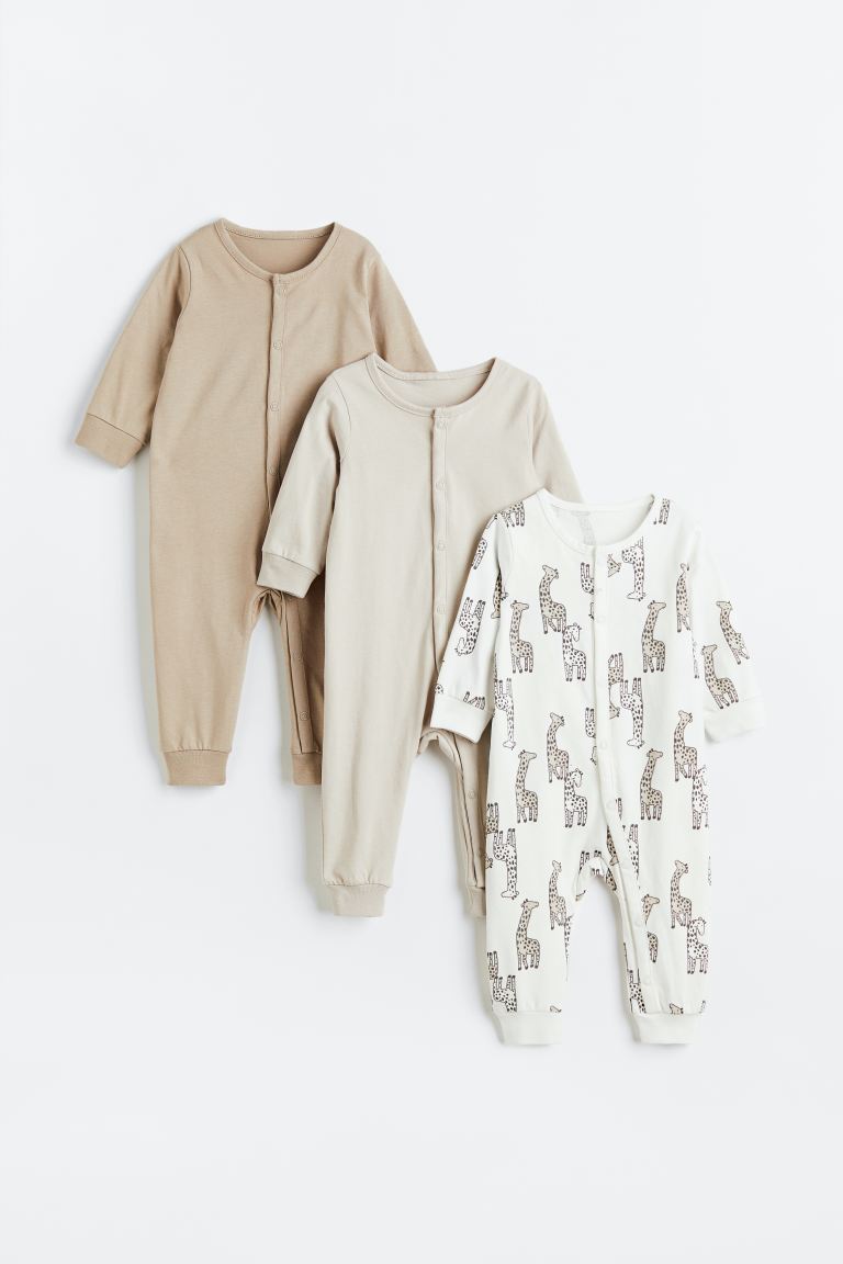 3 пары хлопковых пижам H&M, светло-бежевый/жирафы