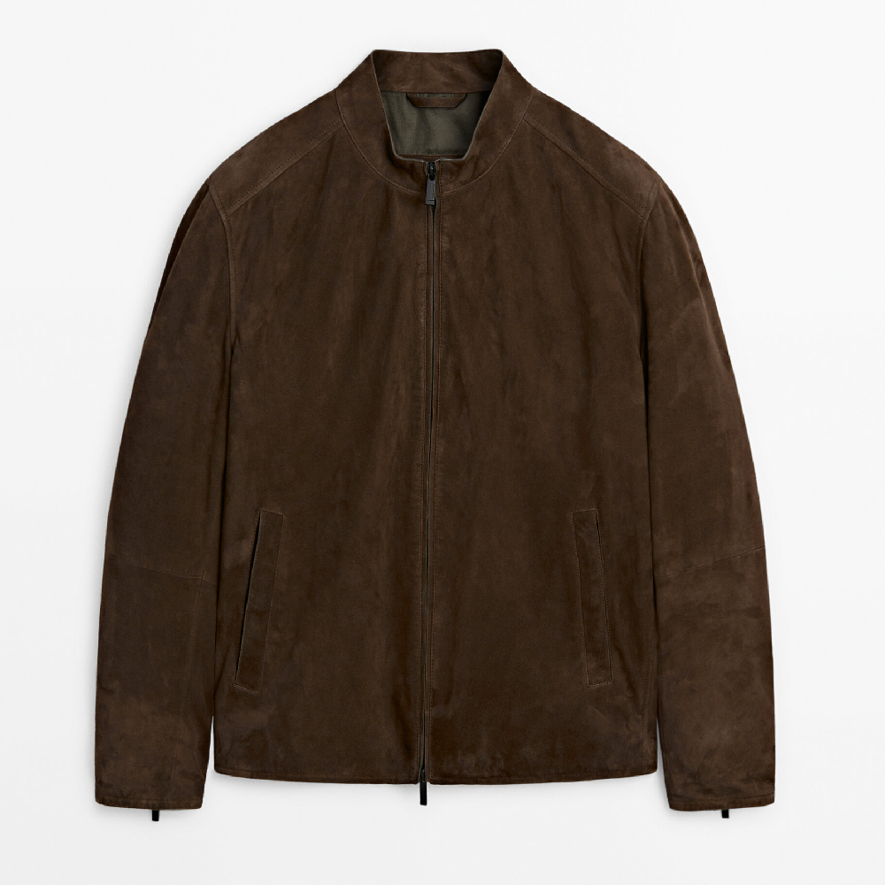 Куртка Massimo Dutti Suede Leather, коричневый куртка бомбер massimo dutti suede leather бежевый