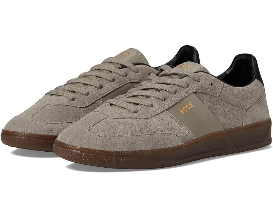 

Кроссовки BOSS Suede Leather Block Low Profile Sneakers, серый