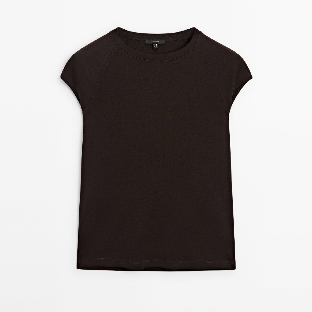 цена Футболка Massimo Dutti Short Sleeve Cotton With Short Raglan Sleeves, коричневый