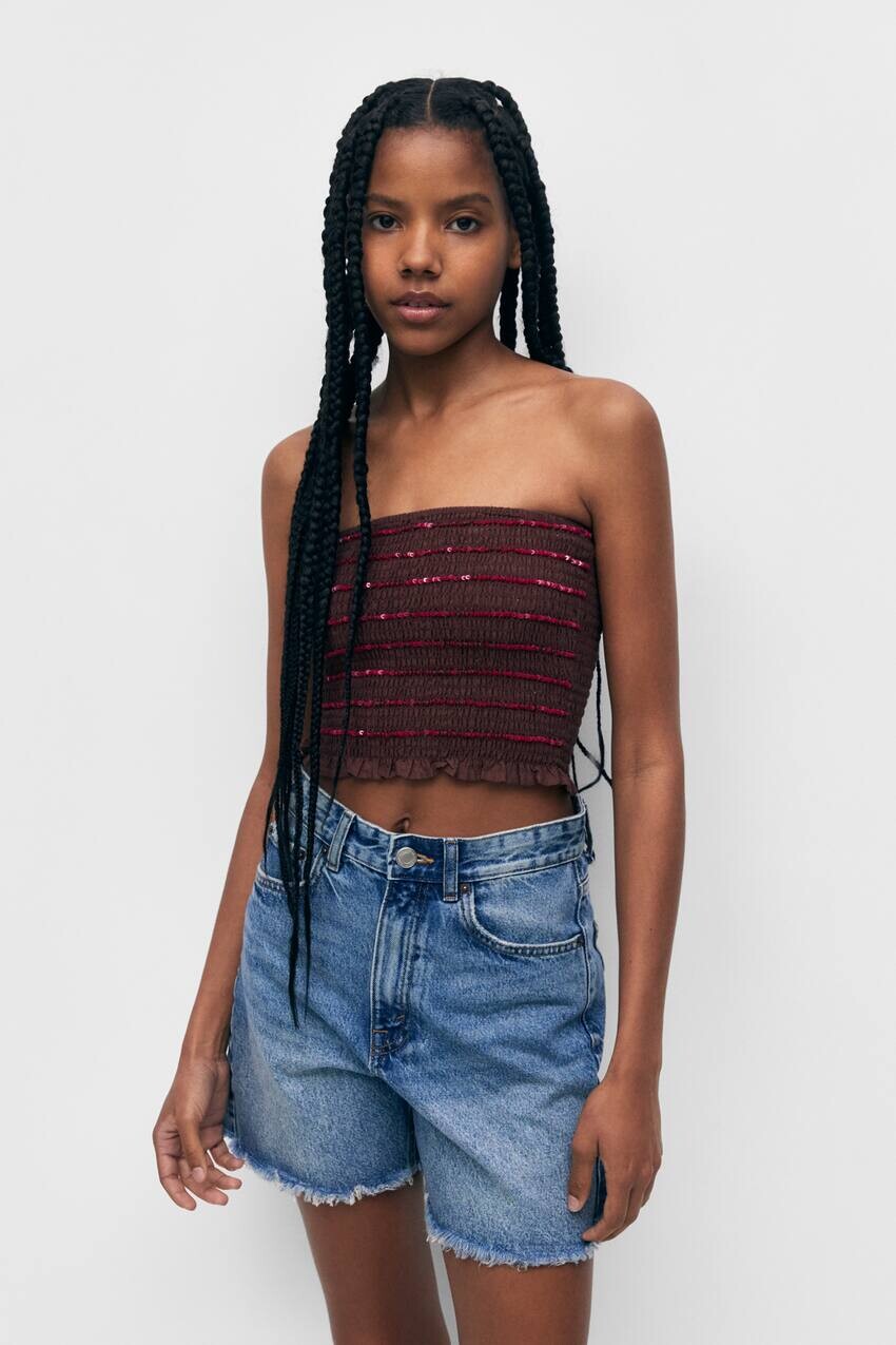 

Топ-бандо с пайетками Pull&Bear, коричневый