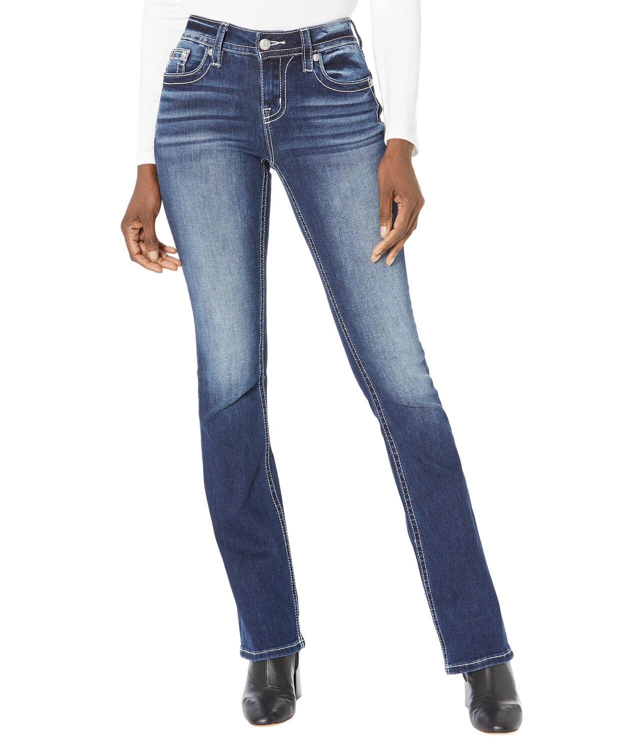 

Джинсы Miss Me, Star Horseshoe Mid Boot Jeans in Dark Blue