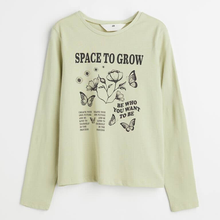 

Топ с длинными рукавами и принтом H&M Space To Grow, хаки