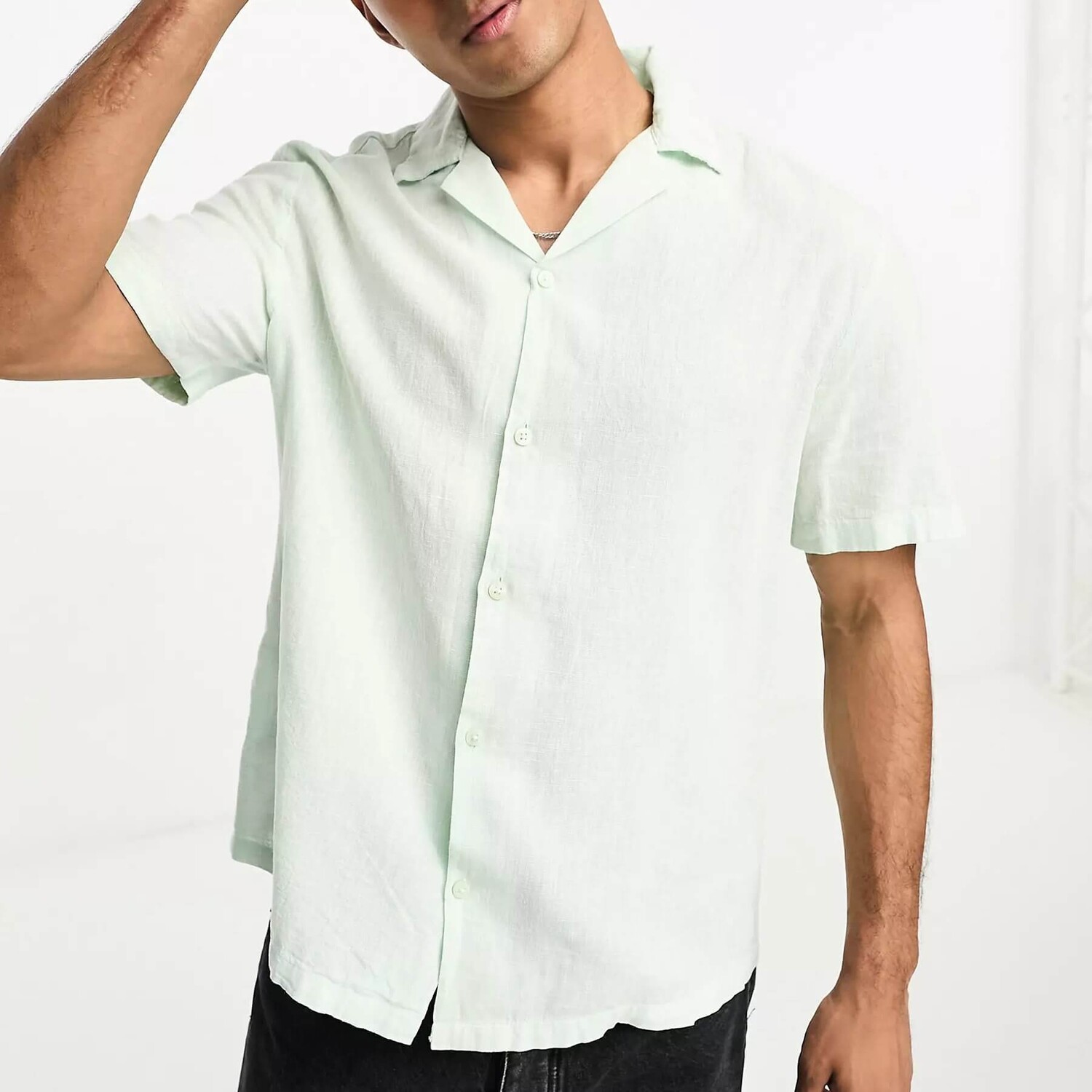 

Рубашка с коротким рукавом River Island Linen Revere, светло-зеленый