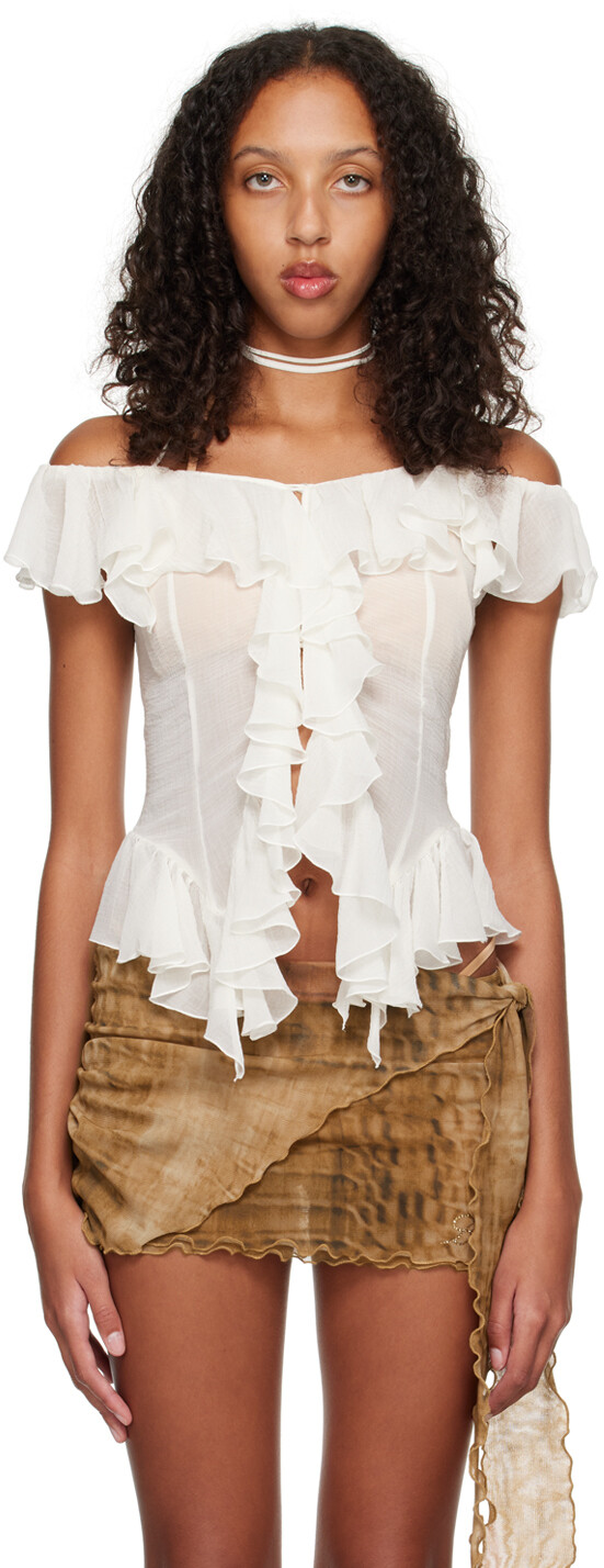 

Рубашка Off-White с рюшами Blumarine