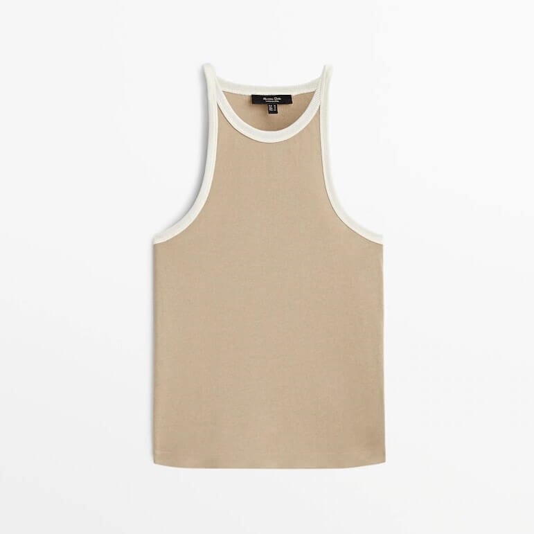 

Майка Massimo Dutti Contrast Sleeveless, темно-бежевый