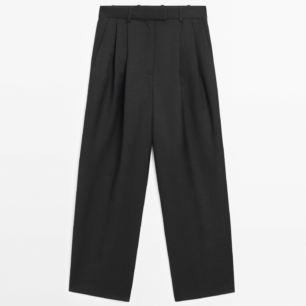 Брюки Massimo Dutti Linen Blend Suit, черный костюмные брюки из льна свободного кроя h