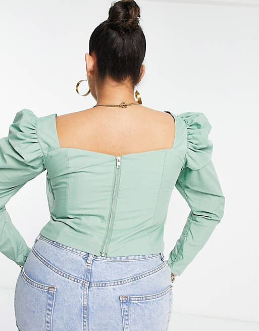

Корсет шалфейного цвета с длинными рукавами и пышными плечами ASOS DESIGN Curve