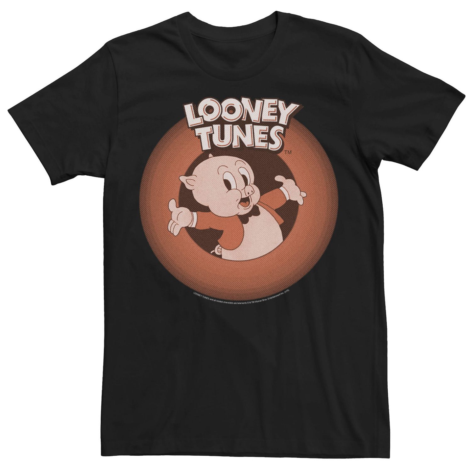 

Мужская классическая футболка с круглым вырезом и портретом Looney Tunes Porky Pig Licensed Character