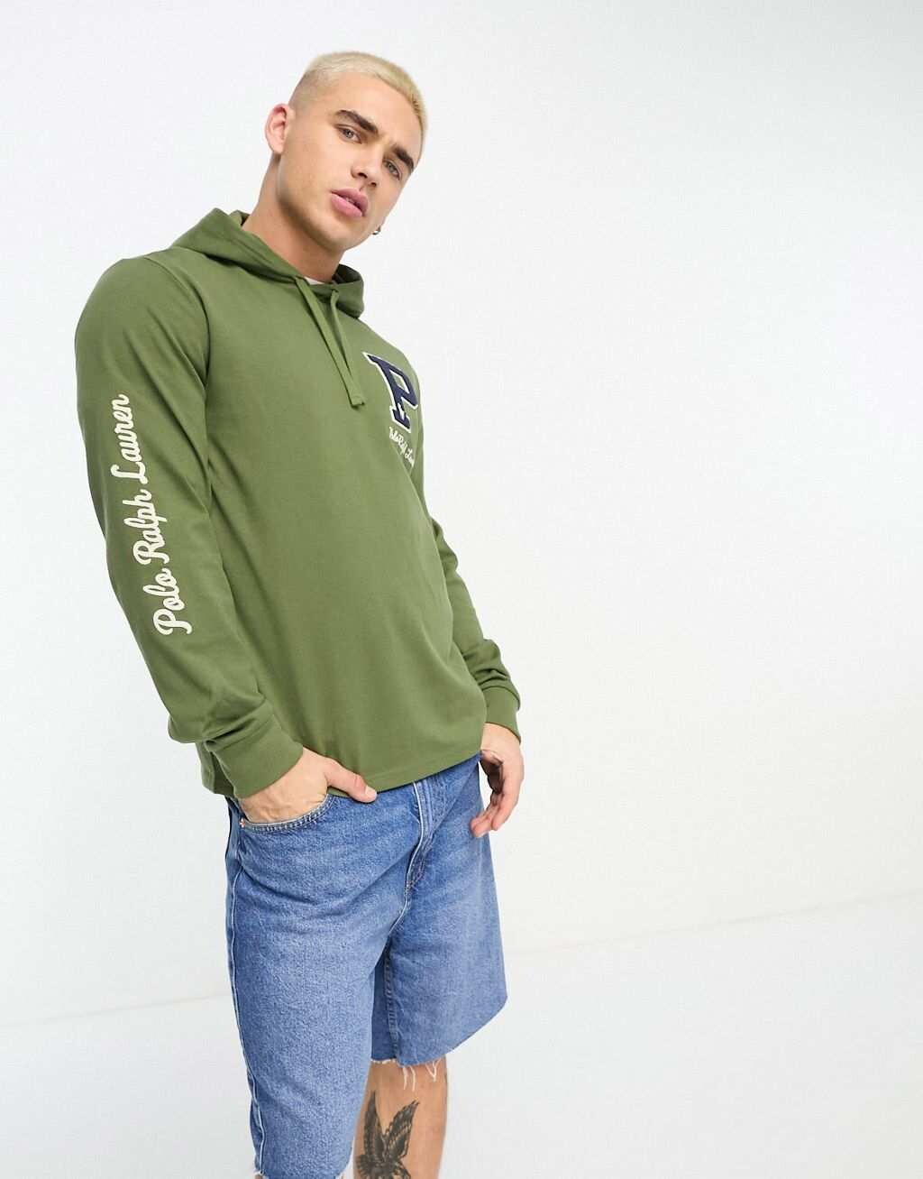 

Оливково-зеленая футболка с капюшоном и длинными рукавами Polo Ralph Lauren x ASOS., Зеленый