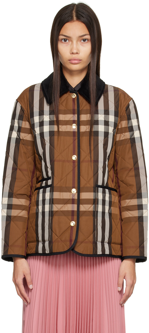 

Коричневая стеганая куртка в клетку со стразами Burberry, Коричневый