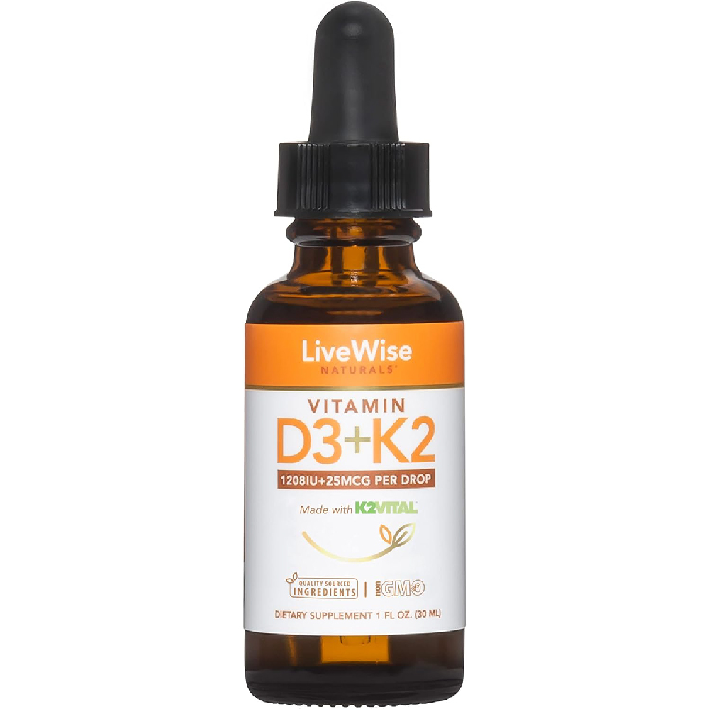 Витамин D3+K2 (mk7) Live Wise Naturals 25мкг, 1208 МЕ, 30мл aura herbals reishi zarodniki 800 mg witamina c препарат поддерживающий сердечно сосудистую нервную и иммунную системы 60 шт