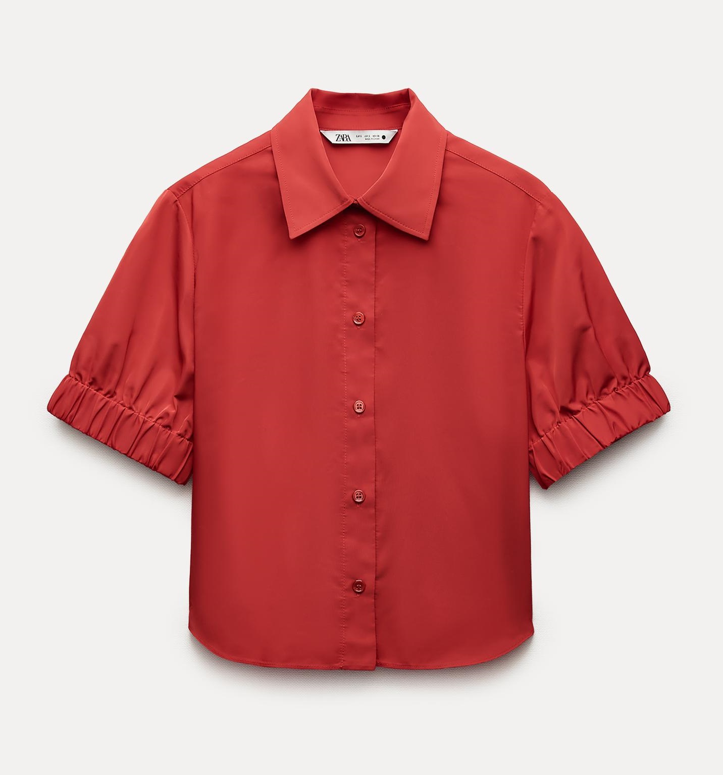 Рубашка Zara ZW Collection Cropped, красный мужская рубашка с отложным воротником уличная повседневная футболка большого размера с 3d рисунком дьявола и короткими рукавами одежда дл