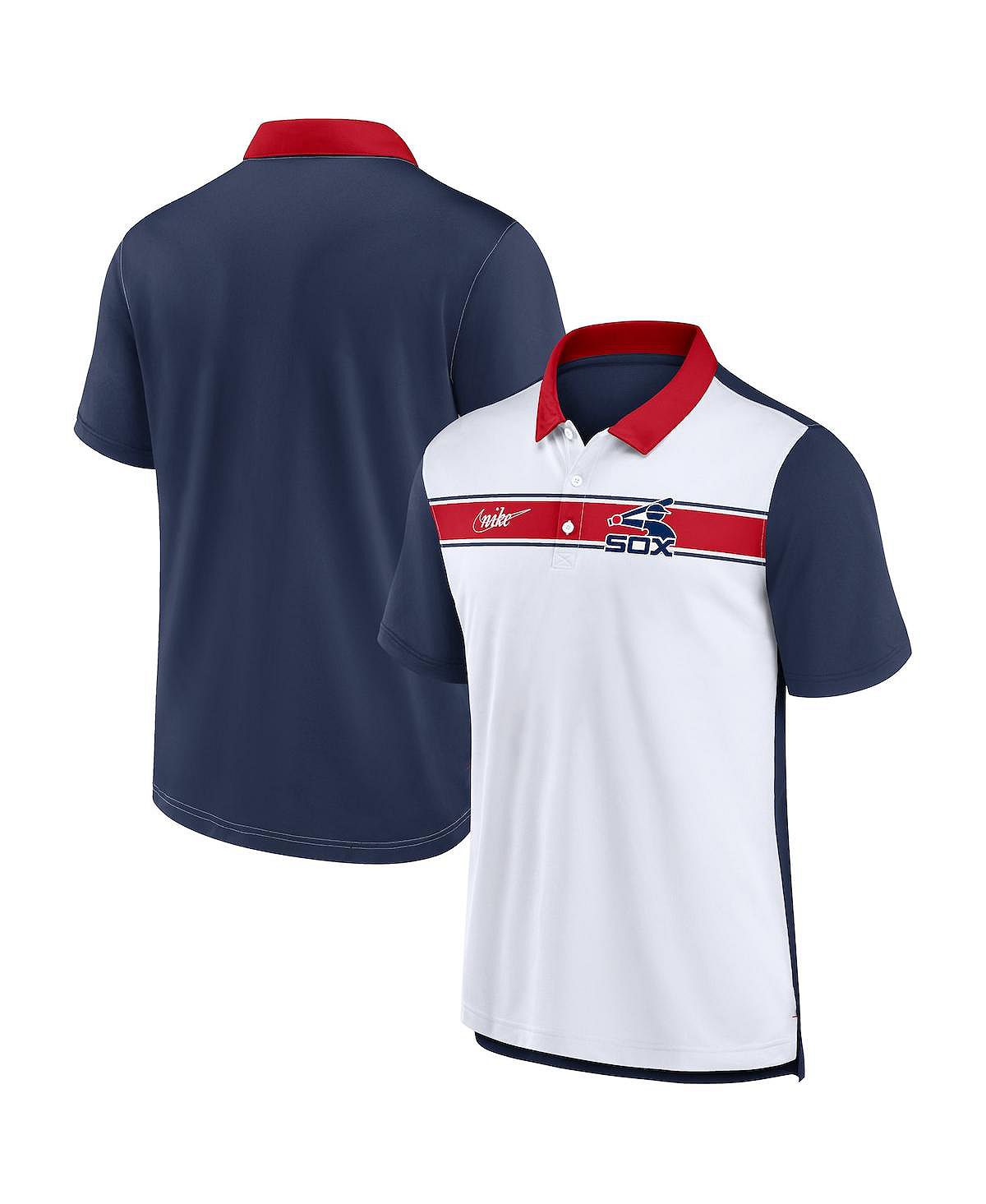 Мужская белая, темно-синяя рубашка-поло в полоску Chicago White Sox Nike