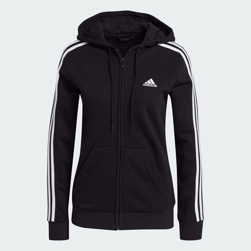 

Толстовка Adidas Sportswear Essentials Fleece 3-stripes Full-zip, черный/белый