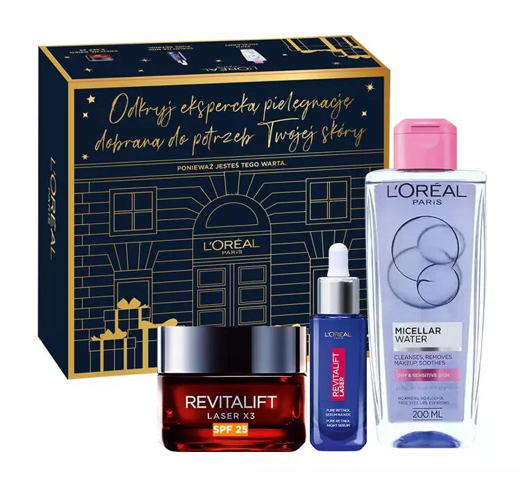 

L'Oreal Paris Revitalift Laser Night Serum Set 30мл + Дневной крем SPF25 50мл + Мицеллярная жидкость 200мл