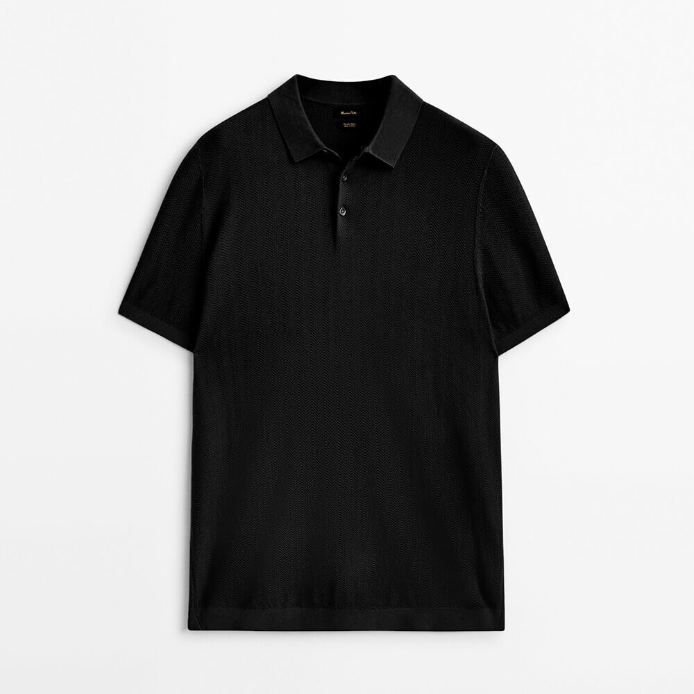 

Трикотажная футболка Massimo Dutti Herringbone Knit Cotton Polo, чёрный