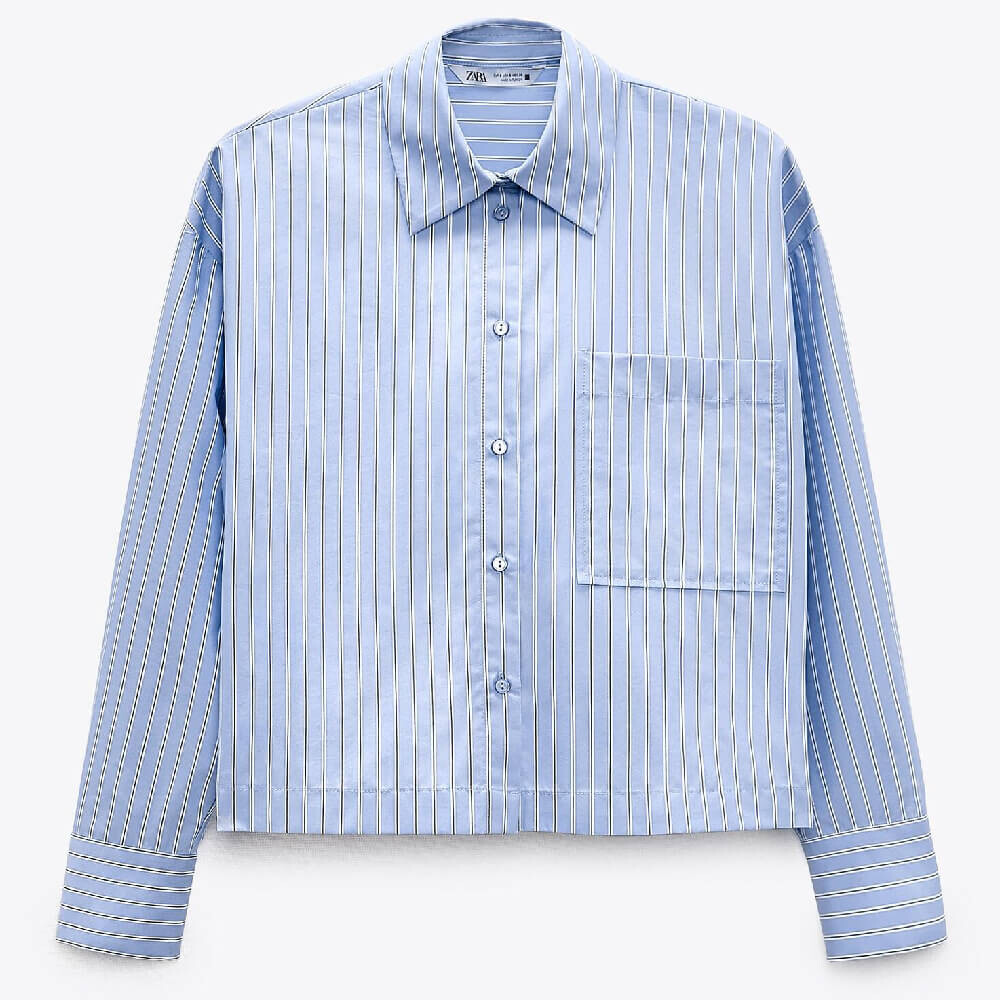 

Рубашка Zara Striped Pocket, голубой/белый