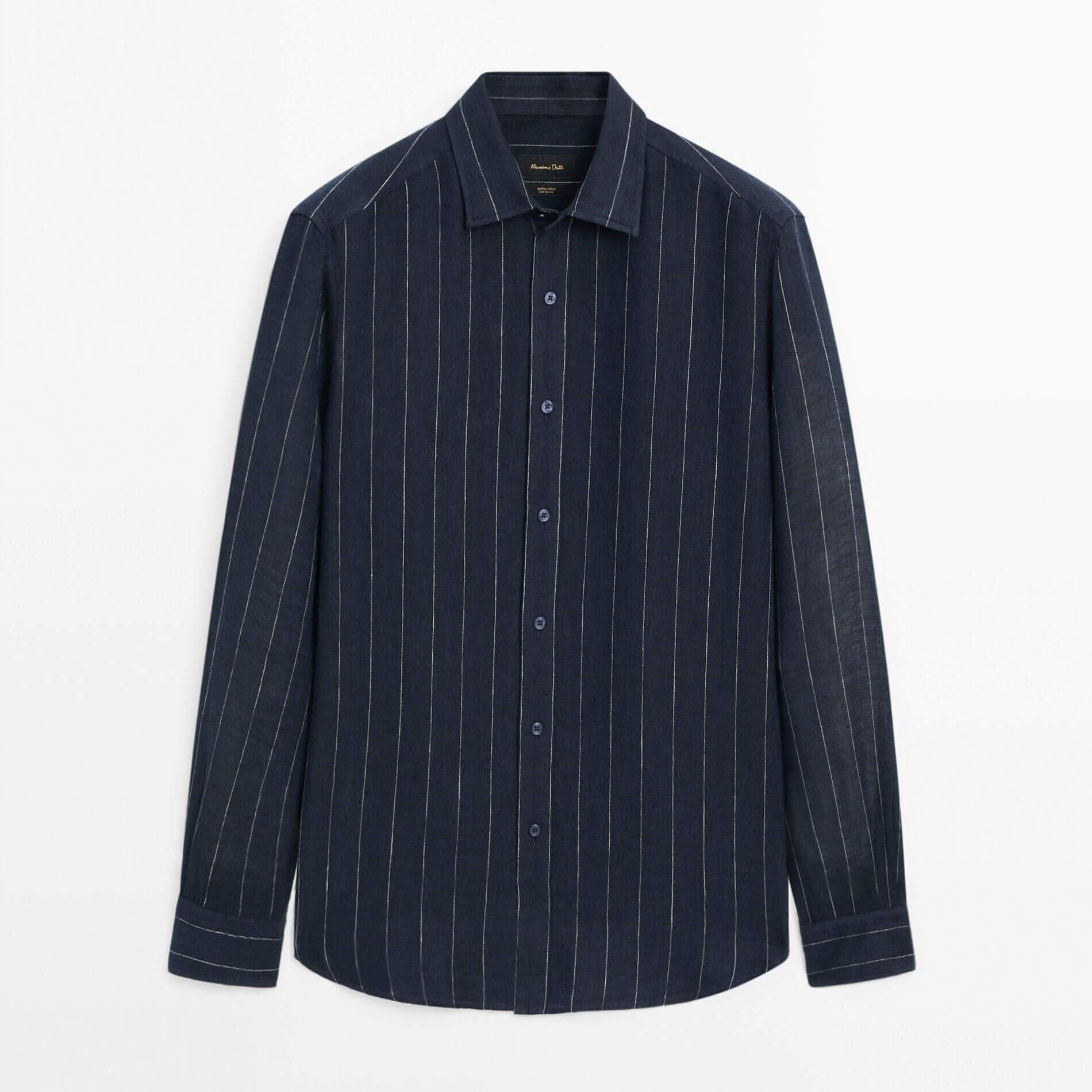 Рубашка Massimo Dutti 100% Linen Striped, синий рубашка uniqlo 100% linen striped белый синий