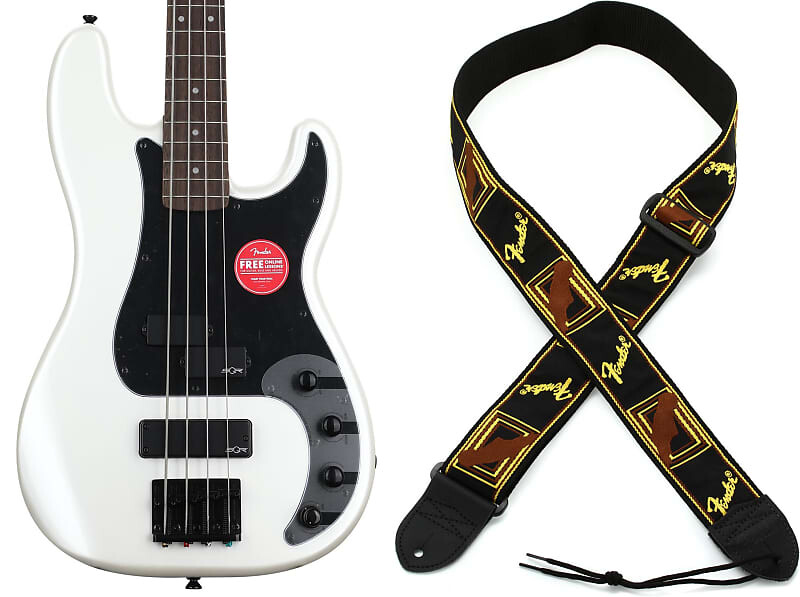 

Squier Contemporary Active Precision Bass PH — жемчужно-белый комплект с 2-дюймовым гитарным ремнем Fender с монограммой — черный, желтый и коричневый Squier + Fender 0370481523=1 0990681000=1