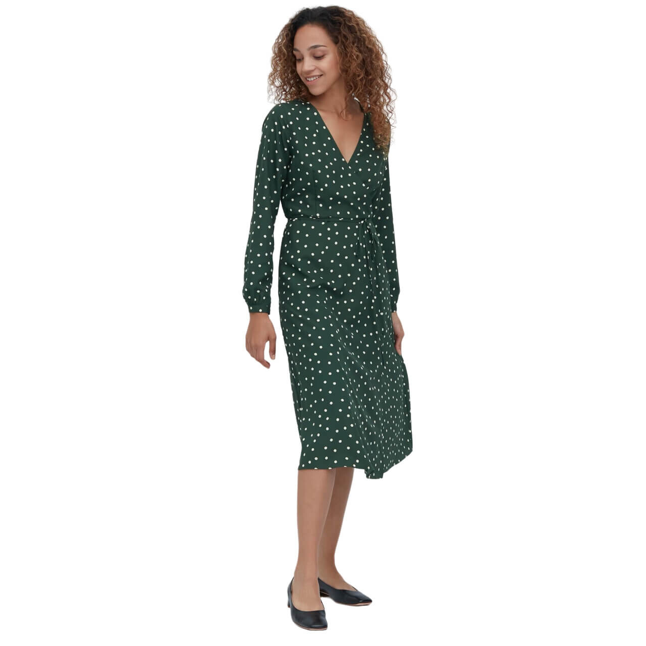 

Платье Uniqlo Wrap Dotted Long Sleeved, темно-зеленый