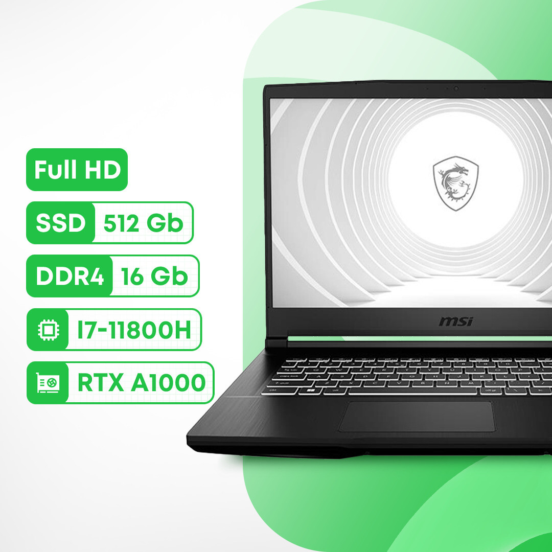 

Ноутбук MSI CreatorPro M15, 15.6'', 16Гб/512Гб, Intel Core i7-11800H, RTX A1000, черный, английская клавиатура