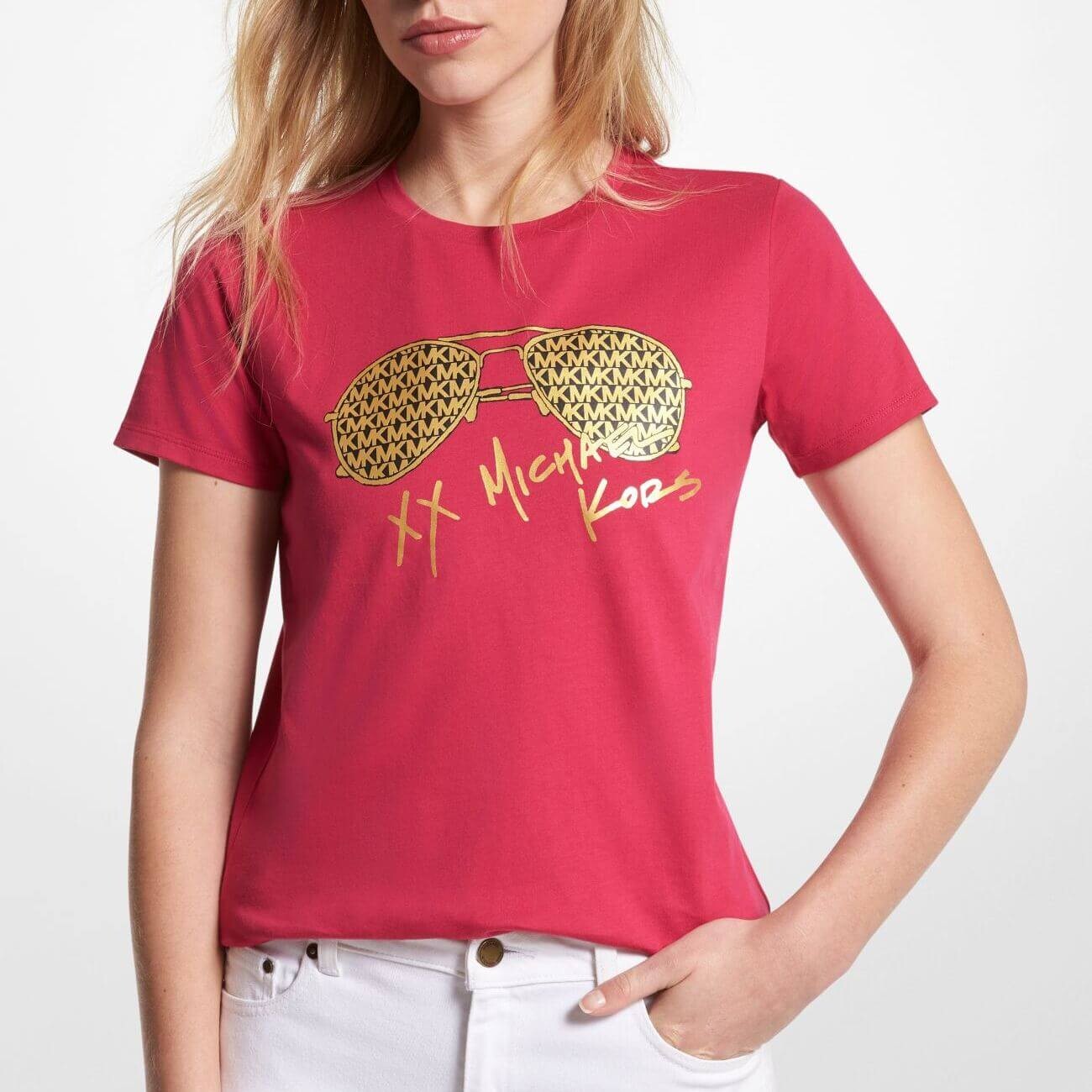 

Футболка Michael Michael Kors Metallic Logo Aviator Print Organic Cotton, красный