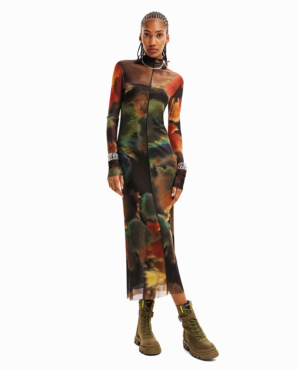 

Акварельное платье миди Desigual, коричневый