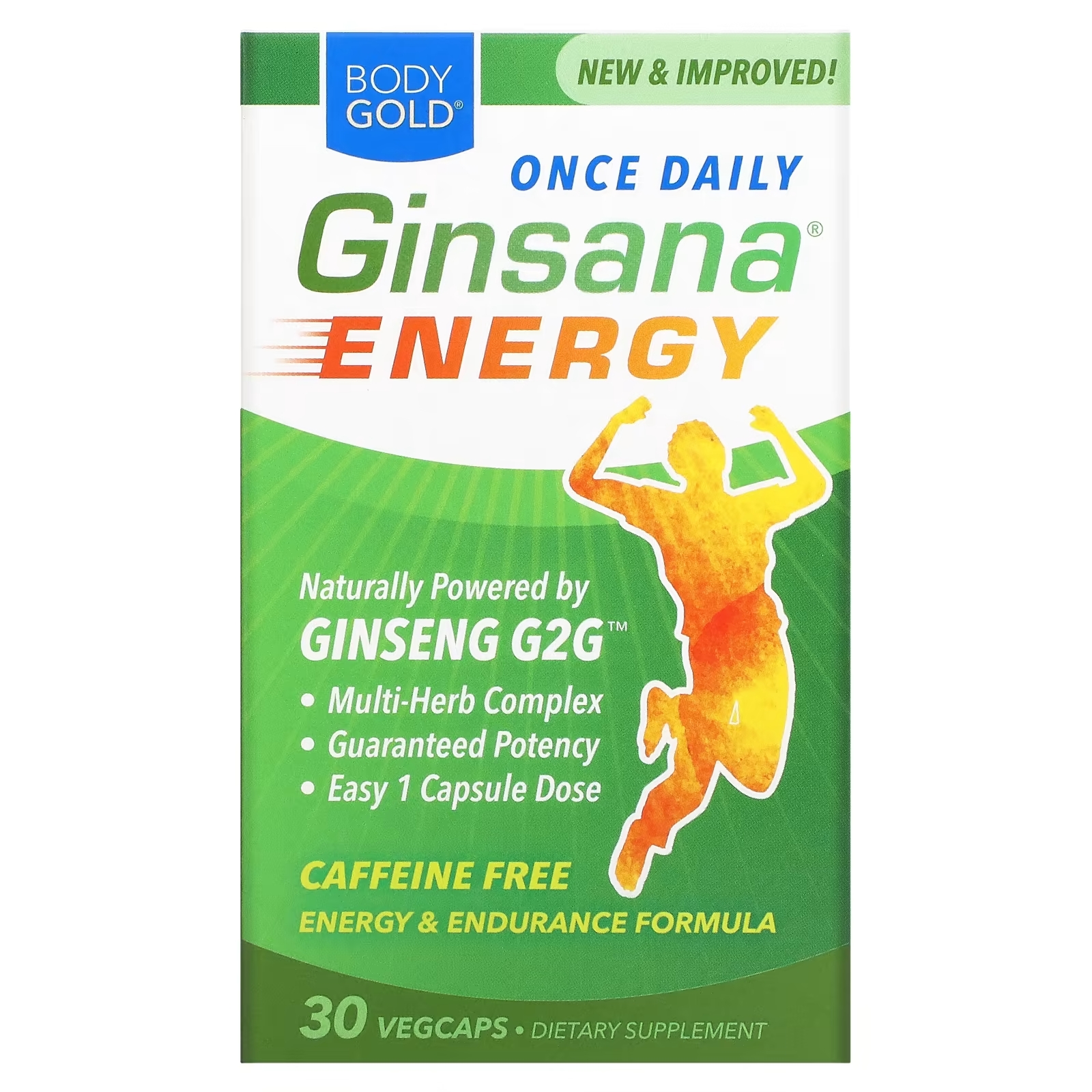 Пищевая Добавка BodyGold Ginsana Energy без кофеина, 30 вегетарианских капсул пищевая добавка bodygold colon clenz 75 капсул