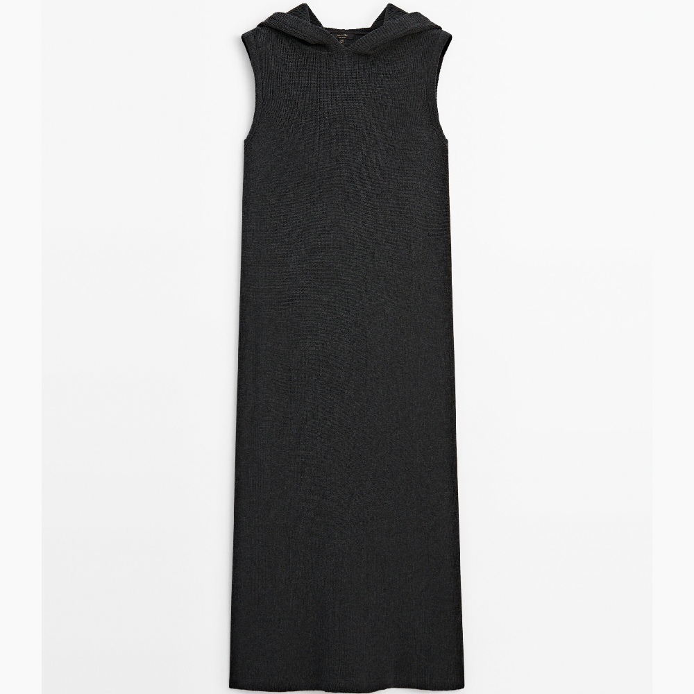 Платье Massimo Dutti Long Cotton Sleeveless Hooded, темно-серый цена и фото