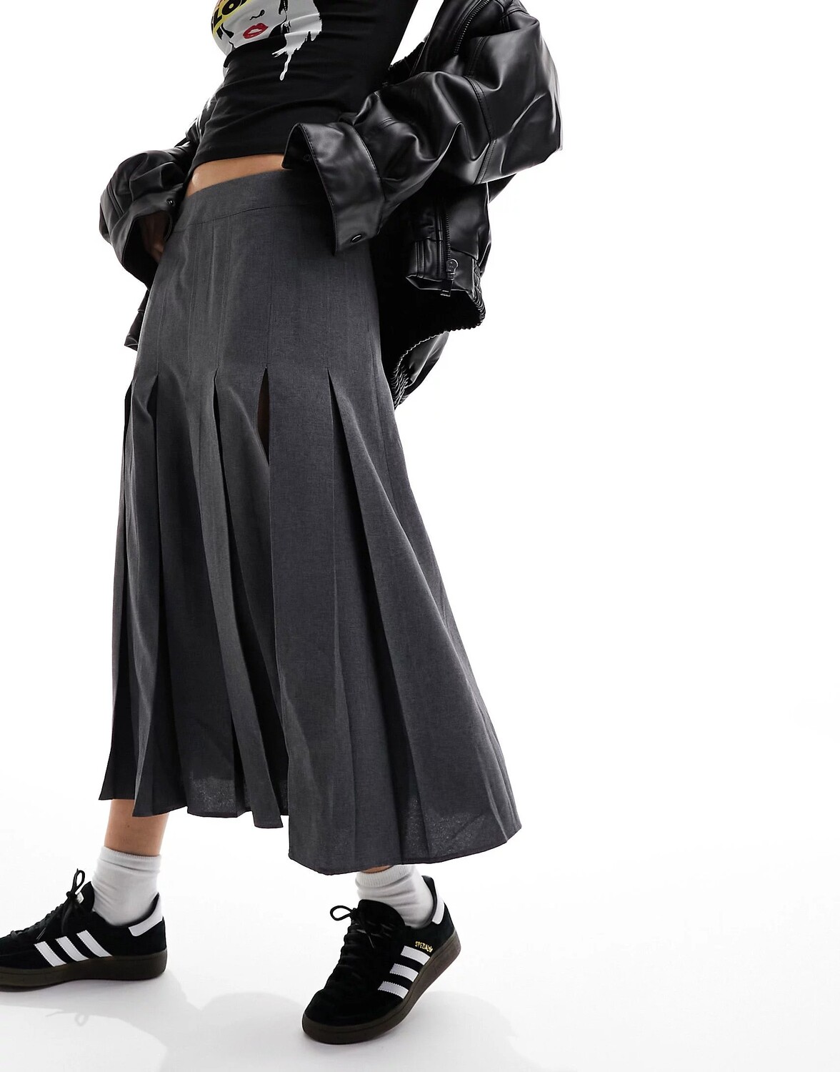 

Юбка миди Asos Design Box Pleated With High Split, серый