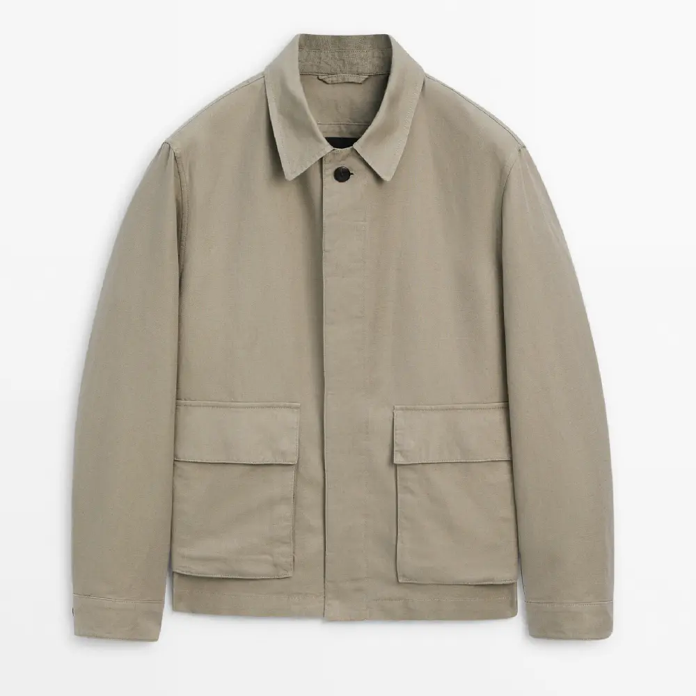 Куртка Massimo Dutti Canvas With Pockets, бежевый куртка massimo dutti jacket with pockets серо голубой