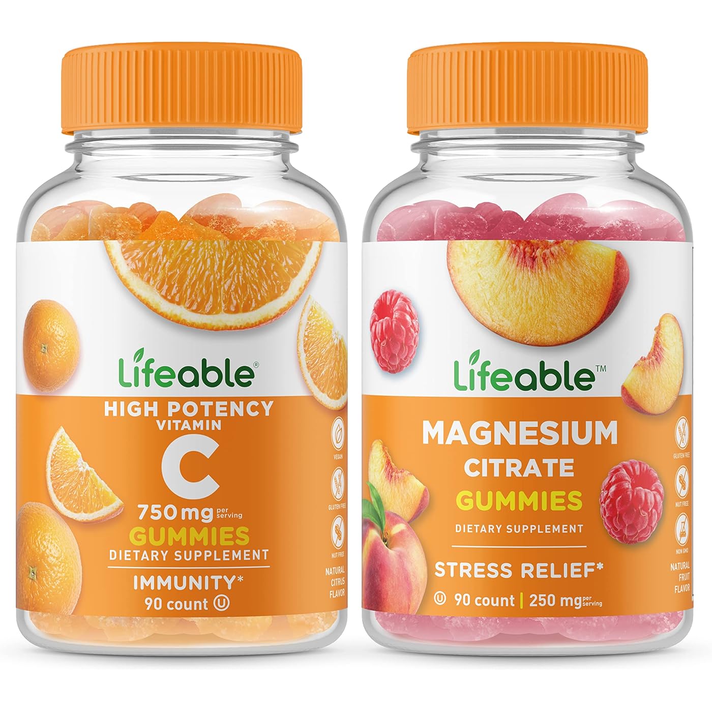 Набор витаминов Lifeable Vitamin C 750 mg Immunity & Magnesium 85 mg Stress Relief, 2 предмета, 90 таблеток цена и фото
