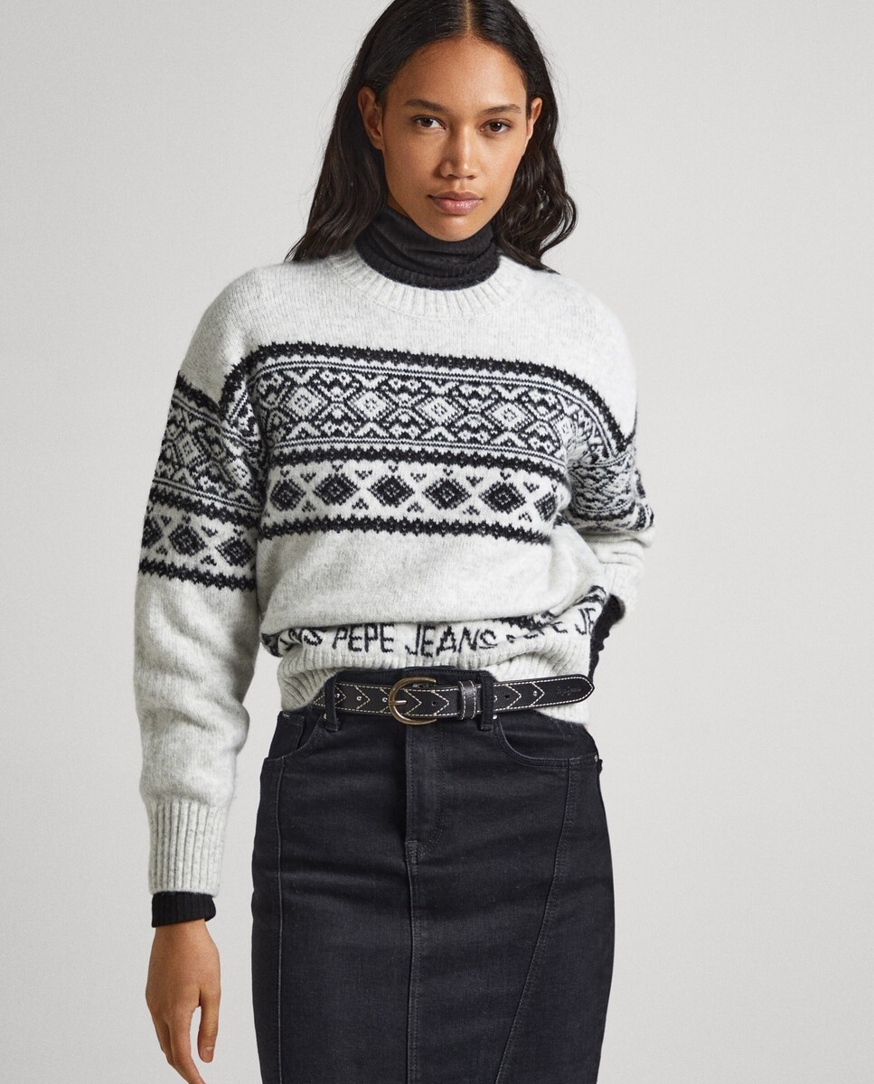 

Женский свитер с круглым вырезом и жаккардовым принтом Pepe Jeans, белый