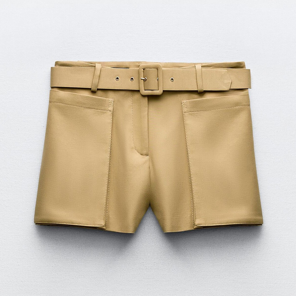 Шорты Zara With Large Pockets And Belt, светло-коричневый