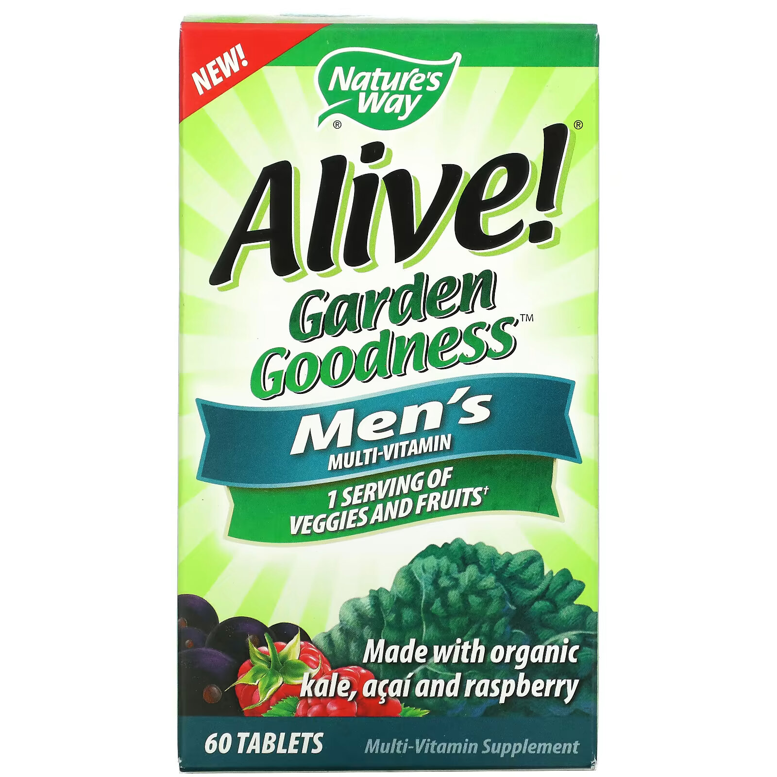 Мультивитамины Nature's Way Alive! Garden Goodness для мужчин, 60 таблеток мультивитамины nature s way alive для иммунной системы 30 мягких таблеток